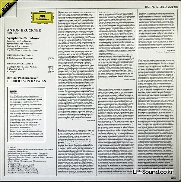 BRUCKNER - SYMPHONY NO. 3 BPO & KARAJAN DG 2532 007