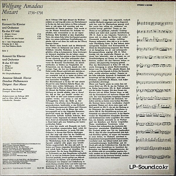 MOZART PIANO CONCERTOS K.449 & 450 ANNEROSE SCHMIDT MASUR ETERNA 826830