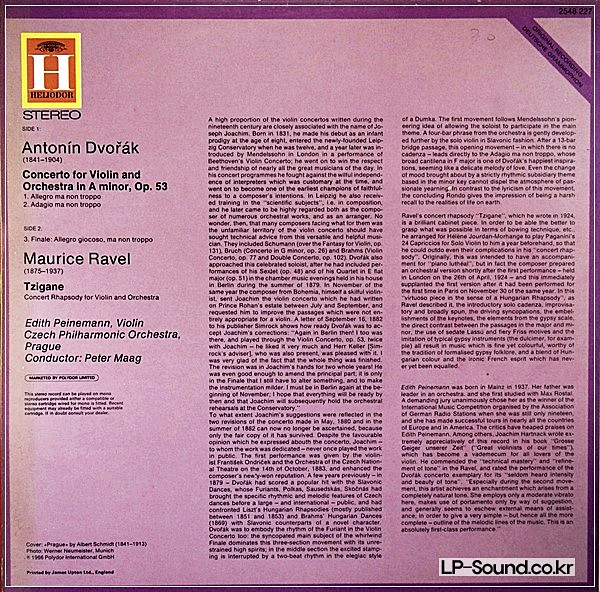 DVORAK VIOLIN CONCERTO RAVEL TZIGANE PEINEMANN MAAG NM HELIODOR  2548 227