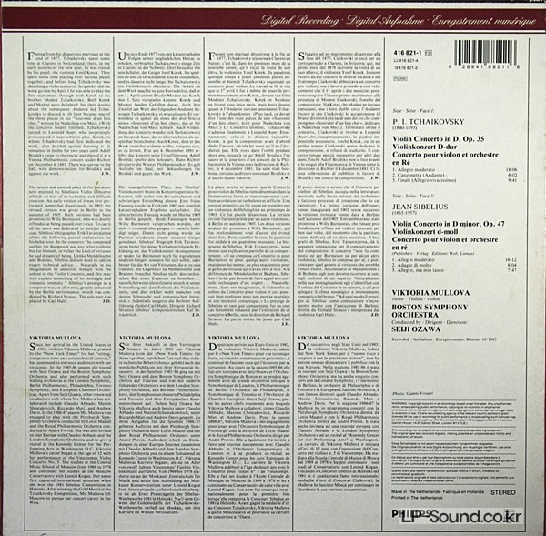 TCHAIKOVSKY SIBELIUS VIOLIN  MULLOVA OZAWA  PHILIPS DIGITAL 416 821-
