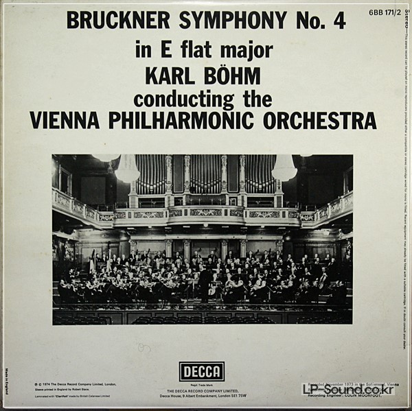 BRUCKNER: SYMPHONY No. 4 KARL BOHM / VIENNA PO 2LP SET