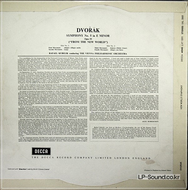 DVORAK NEW WORLD SYMPHONY KUBELIK / VPO  DECCA SXL 2005 WBg