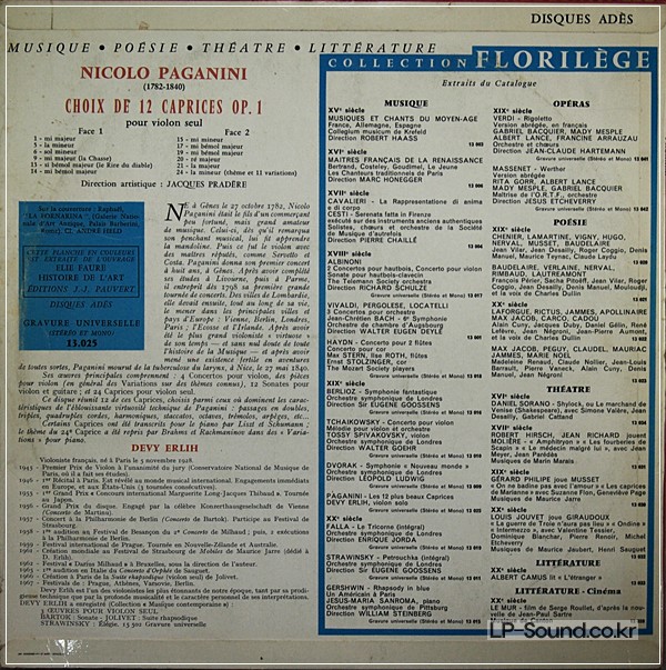 PAGANINI*12  CAPRICES  DEVY ERLIH  ADES 13025  FRENCH
