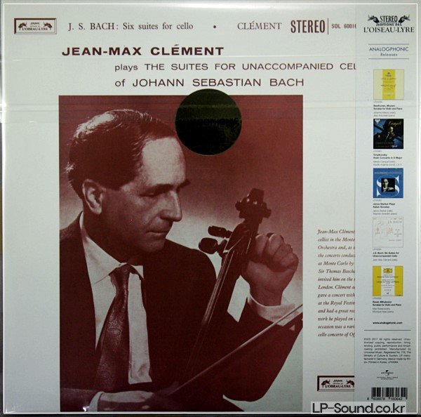BACH SIX CELLO SUITES JEAN-MAX CLEMENT AUDIOPHILE L´OISEAU-LYRE 2LP SOL 60016/7