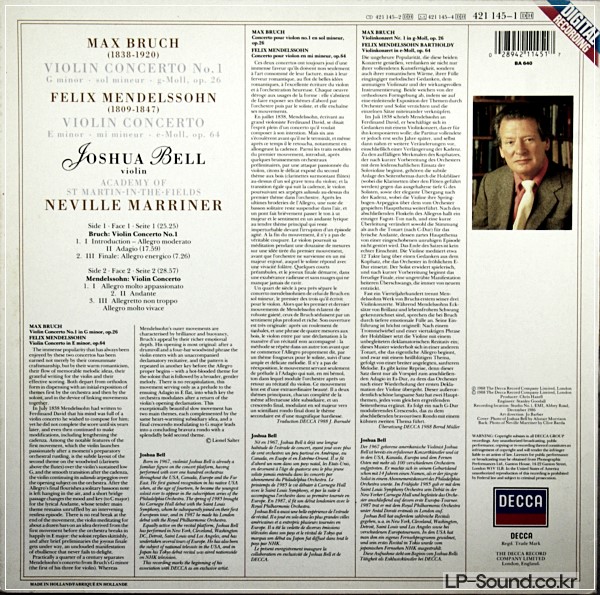 BRUCH / MENDELSSOHN VIOLIN CONCERTOS JOSHUA BELL DIGITAL 421 145-1