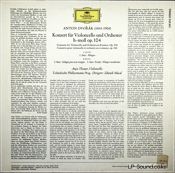 DVORAK CELLO CONCERTO ANJA THAUER, DGG SLPM 139 392