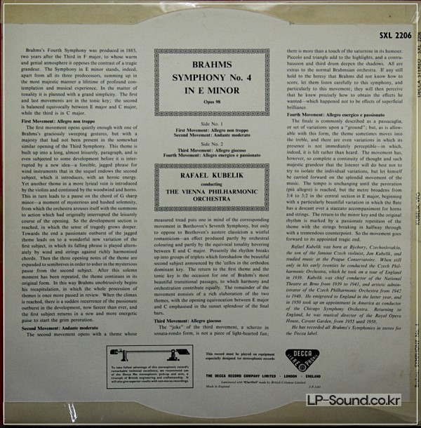 BRAHMS SYMPHONY NO.4  * KUBELIK    SXL 2206 WBG UK ED1