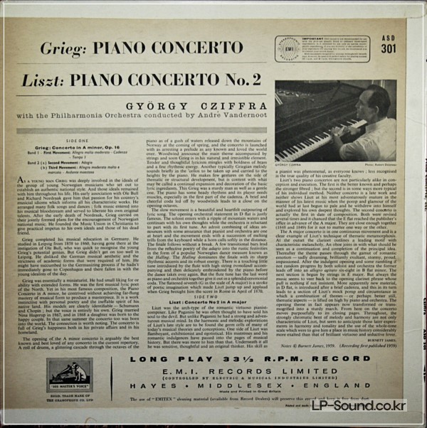 GRIEG - LISZT PIANO CONCERTO  CZIFFRA  ASD 301 WHITE /GOLD ED1
