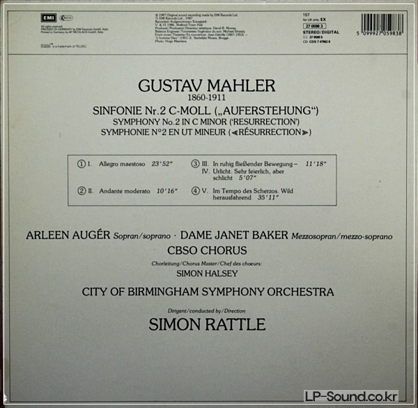 MAHLER SYMPHONY NO.2 SIMON RATTLE 1987 HMV EX 27 0598 3