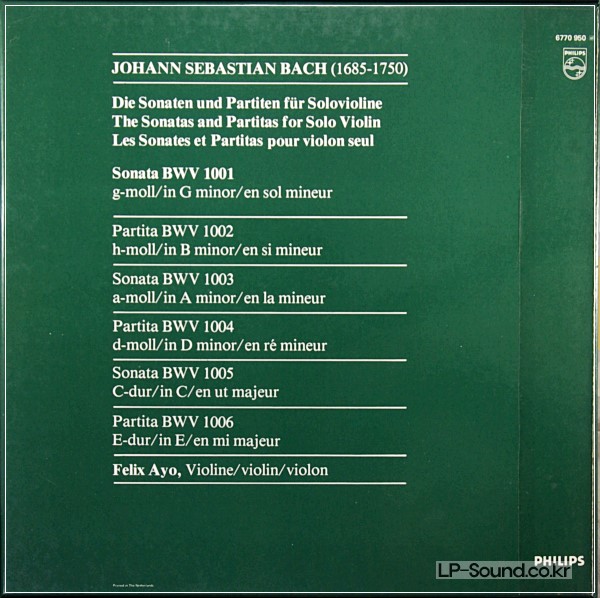 BACH - AYO - SONATAS & PARTITAS FOR SOLO VIOLIN –PHILIPS 2LP