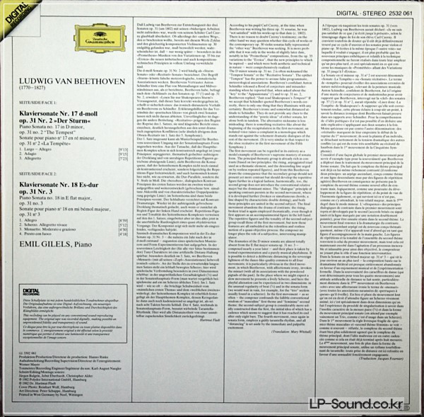 BEETHOVEN - PIANO SONATAS NOS. 17&18 EMIL GILELS DG 2532 061