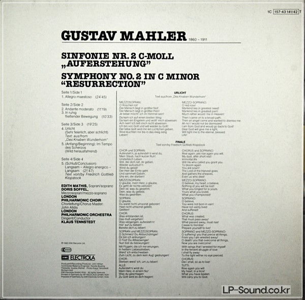 MAHLER SYMPHONY NO.2 KLAUS TENNSTEDT ORIGINAL 1982 EMI 2LP