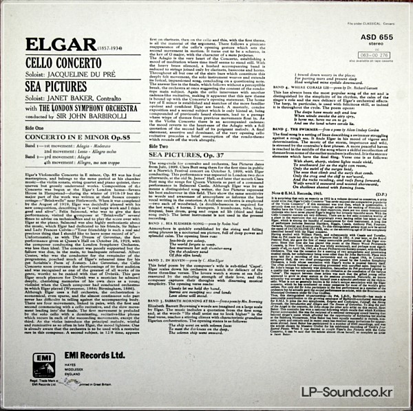 ELGAR CELLO CONCERTO DU PRE  ASD 655