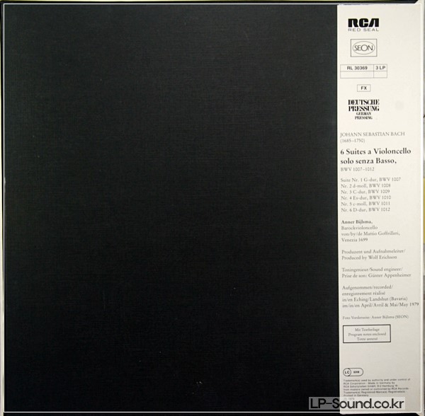 BACH 6 SOLO CELLO SUITES ANNER BIJLSMA RCA SEON RL 30369 3LP STEREO