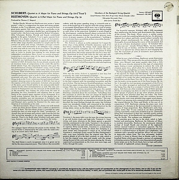 SCHUBERT, TROUT QUINTET & BEETHOVEN, PIANO QUARTET OP.16 /  BUDAPEST