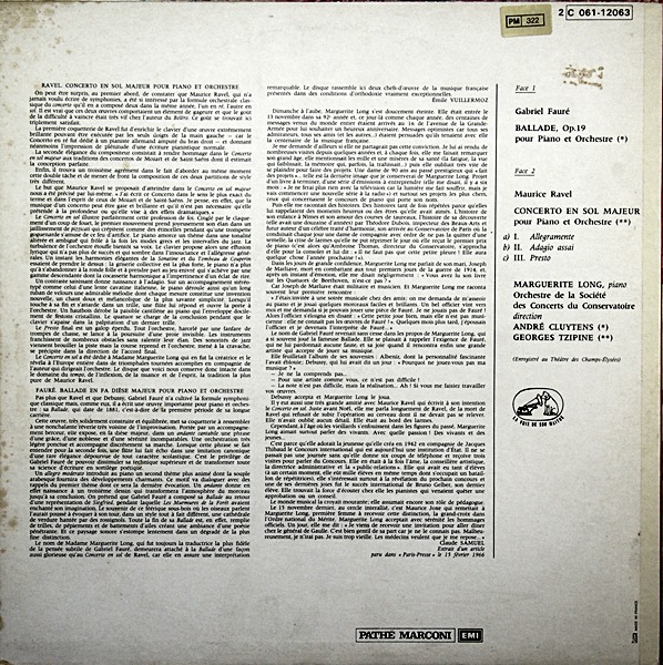 MARGUERITE LONG PIANO FAURE RAVEL CLUYTENS  2C061 12063