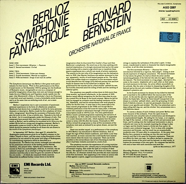 BERLIOZ SYMPHONIE FANTASTIQUE LEONARD BERNSTEIN ASD 3397