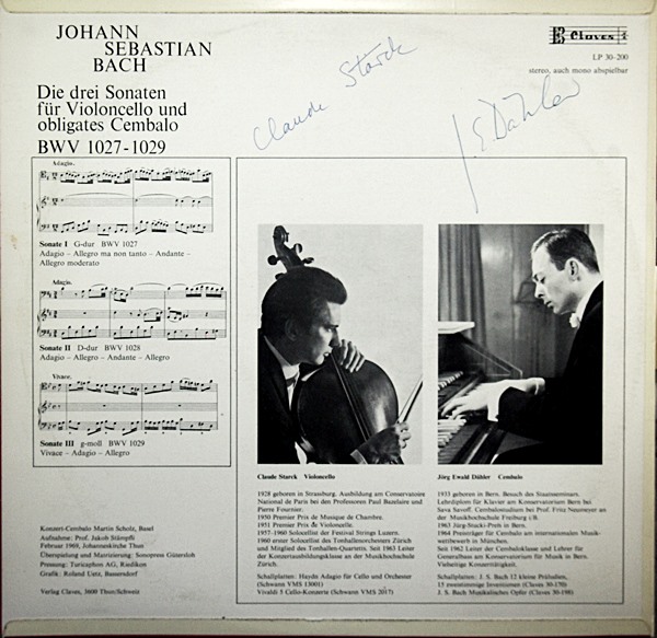 BACH CELLO SONATASCLAUDE STARCK CLAVES SWISS ONLY (SIGNATURE)