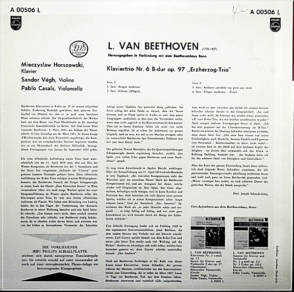 BEETHOVEN MIECZYSLAW HORSZOWSKI SANDOR VEGH PABLO CASALS KLAVIERTRIO A00506L