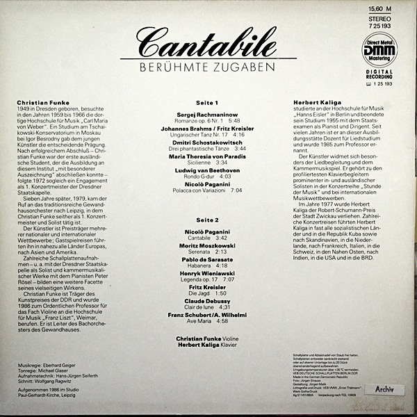 CHRISTIAN FUNKE VIOLIN FAMOUS ENCORES ETERNA 725193