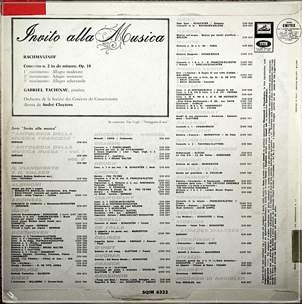 RACHMANINOF / GABRIEL TACCHINO PIANO-A.CLUYTENS LP ITALIAN HMV SQIM 6333