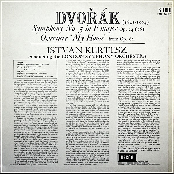 DVORAK SYMPHONY NO.5 KERTESZ DECCA WB DG SXL 6273