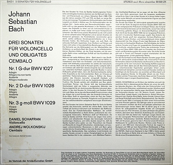 BACH, THREE SONATAS FOR CELLO AND HARPSICHORD / DANIIL SHAFRAN/ LISTEN