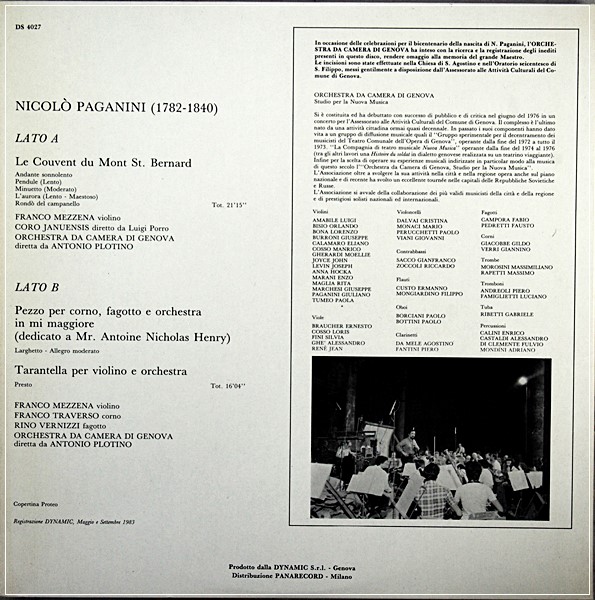 MEZZENA, PLOTINO - PAGANINI TARANTELLA DYNAMIC AUDIOPHILE LP