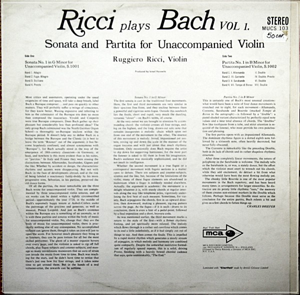 BACH SONATA & PARTITA – RICCI VOL.1 MCA MUCS  103