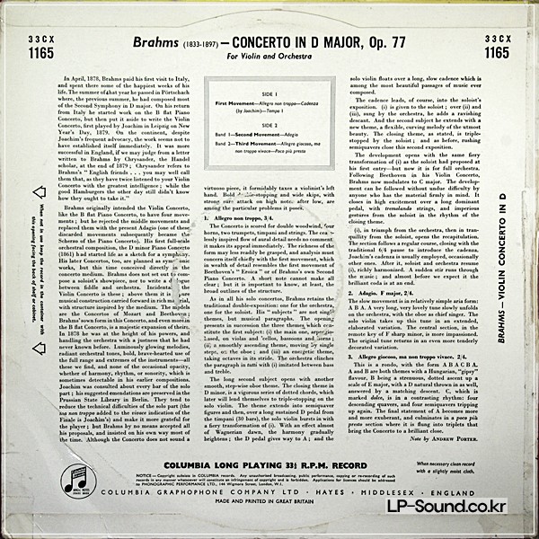 BRAHMS-VIOLIN CONCERTO, JOHANNA MARTZY, COLUMBIA 33CX 1165