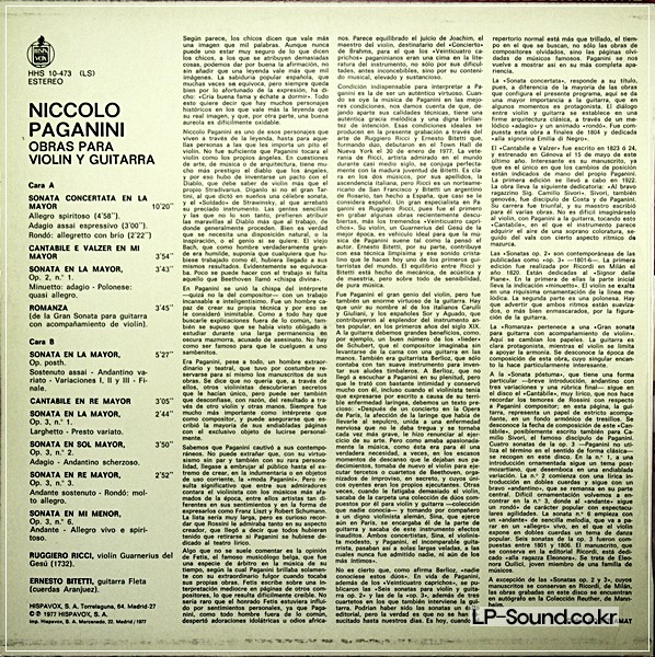 PAGANINI SONATAS FOR VIOLIN & GUITAR RUGGIERO RICCI & ERNESTO BITETTI