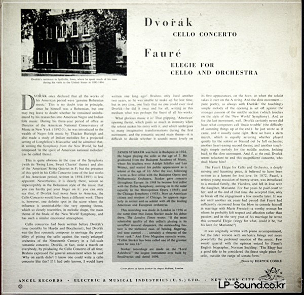 DVORAK CELLO CONCERTO / FAURE ELEGIE - JANOS STARKER  ANGEL 35417