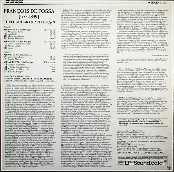 FRACOIS DE FOSSA THREE GUITAR QUARTETS OP 19  CHANDOS