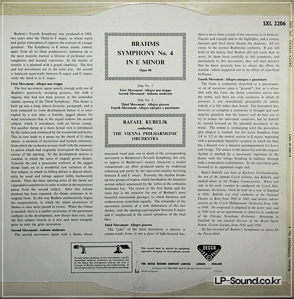 BRAHMS SYMPHONY NO.4 * KUBELIK SXL 2206 WBG UK ED1