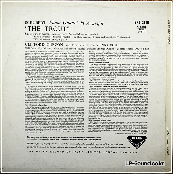 SCHUBERT: 'TROUT' QUINTET - VIENNA OCTET / CURZON **DECCA SXL 2110