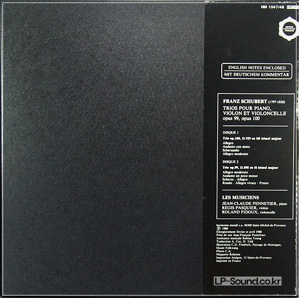 SCHUBERT TRIOS POUR PIANO, VIOLON, ET VIOLONCELLE HM 1047-8 2LP