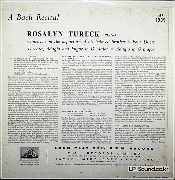 MUSIC BY J. S. BACH - ROSALYN TURECK ALP 1909