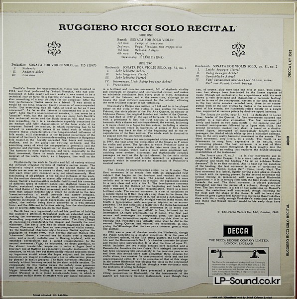 RUGGEIRO RICCI SOLO RECITAL    DECCA LXT 5595