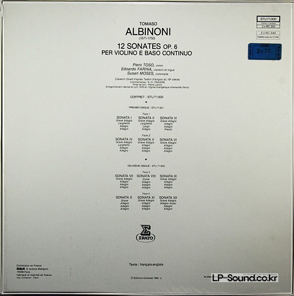 ALBINONI - 12 SONATE OP.6 - ERATO STU 71300 – 1982   2 LP BOX