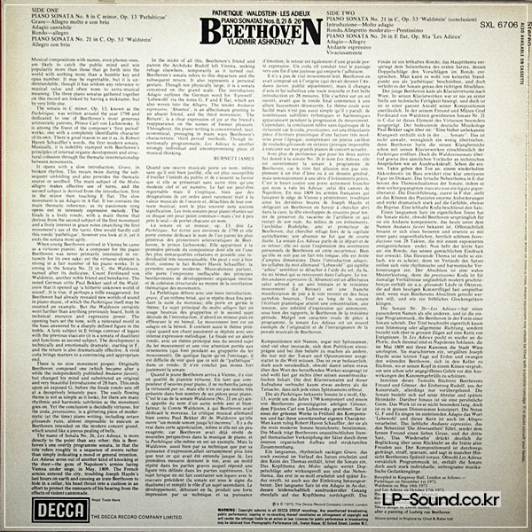 BEETHOVEN/ASHKENAZY 'PIANO SONATAS 8, 21 & 26SXL 6706