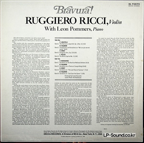 RUGGIERO RICCI / BRAVURA - VIRTUOSO SHOWSTOPPERS / DECCA STEREO DL 710172