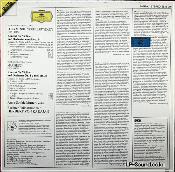 MENDELSSOHN/BRUCH: VIOLIN CONCERTOS MUTTER/KARAJANDG DIGITAL 2532 016