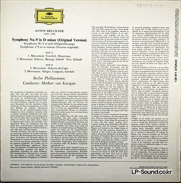 BRUCKNER SYMPHONIE NR. 9 BPO KARAJAN LP DGG SLPM 139 011