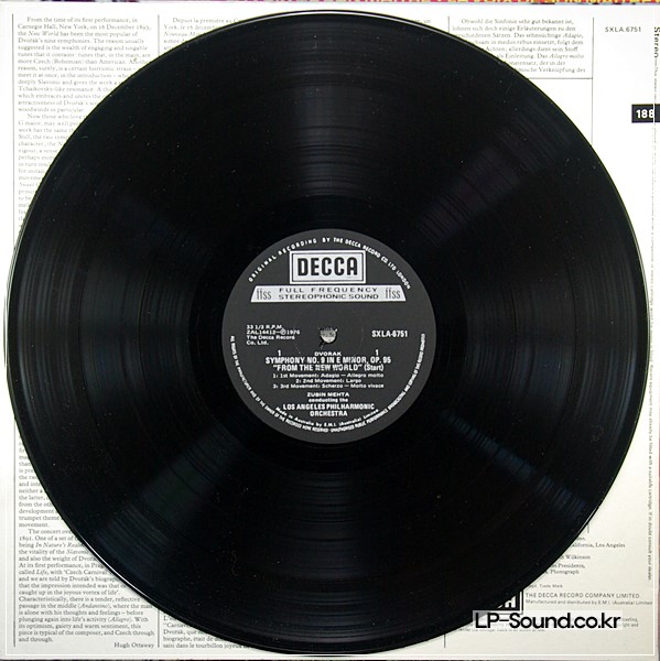 DVORAK NEW WORLD SYMPHONY NO. 9 ZUBIN MEHTA  SXL 6751