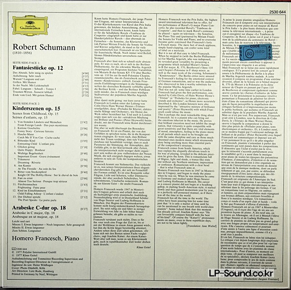 HOMERO FRANCESCH SCHUMANN FANTASIESTUKE/KINDERSZENEN/ARABESKE DG 2530 644