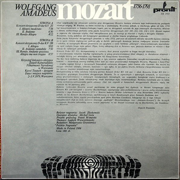 MOZART CONCERTO KV 211/218 JAKOWICZ  PRONIL SX 1812