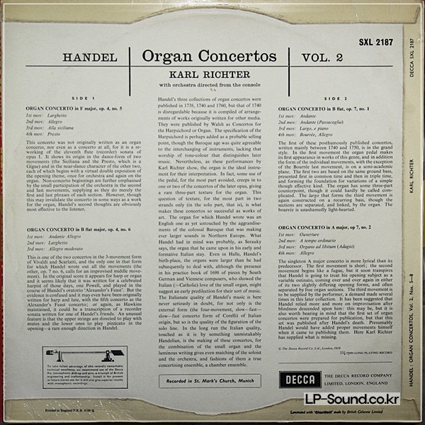 HANDEL - ORGAN CONCERTOS VOL.2  SXL 2187  ED1