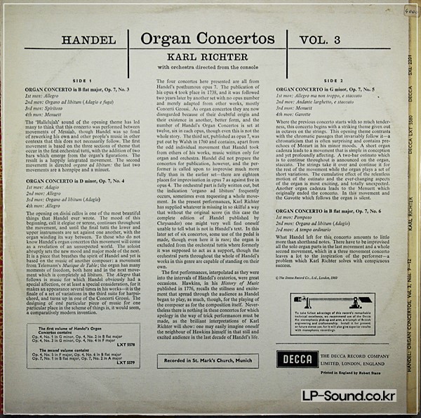 HANDEL - ORGAN CONCERTOS VOL. 3  SXL 2201  ED2