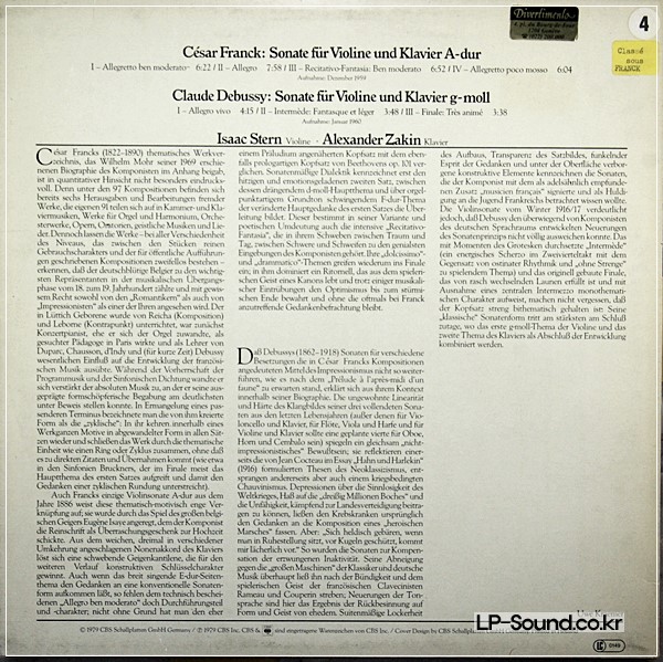 FRANCK & DEBUSSY VIOLIN SONATAS ISAAC STERN, ZAKIN PIANO CBS 61864