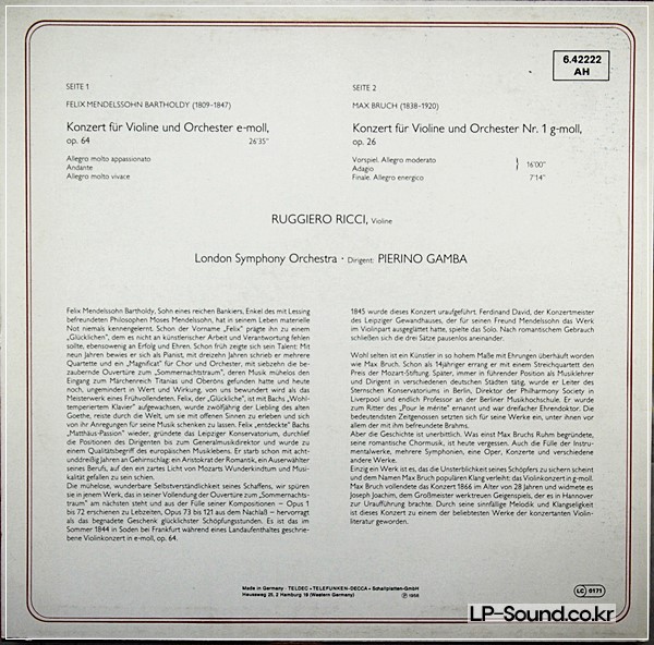 MENDELSSOHN & BRUCH VIOLIN  RICCI  6.42222 AH